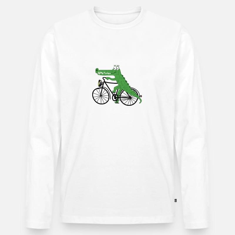 Coccodrillo con una bici - Maglia a manica lunga ecologica premium da uomo - bianco