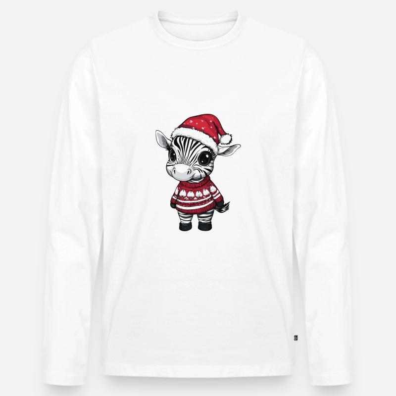 Zebra Weihnachten Comic - Männer Premium Bio Langarmshirt - Weiß