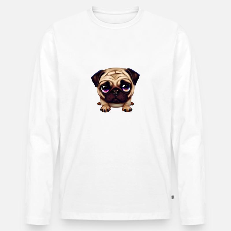Niedliche Mops-Illustration - Männer Premium Bio Langarmshirt - Weiß