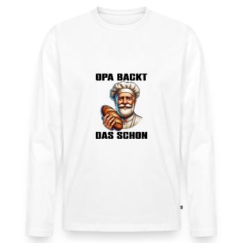Opa backt das schon - Bäcker mit Broten - Männer Premium Bio Langarmshirt - Weiß - Vorne - Nico (187cm)