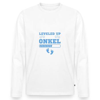 Schwangerschaftsverkündung 2024 Leveled zum Onkel - Männer Premium Bio Langarmshirt - Weiß - Vorne - Nico (187cm)