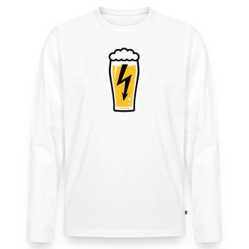 Powered By Beer! (Bier / Blitz / NEG) - Männer Premium Bio Langarmshirt - Weiß - Vorne - Nico (187cm)