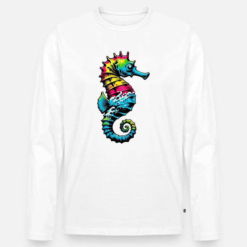 Seepferdchen - Männer Premium Bio Langarmshirt - Weiß