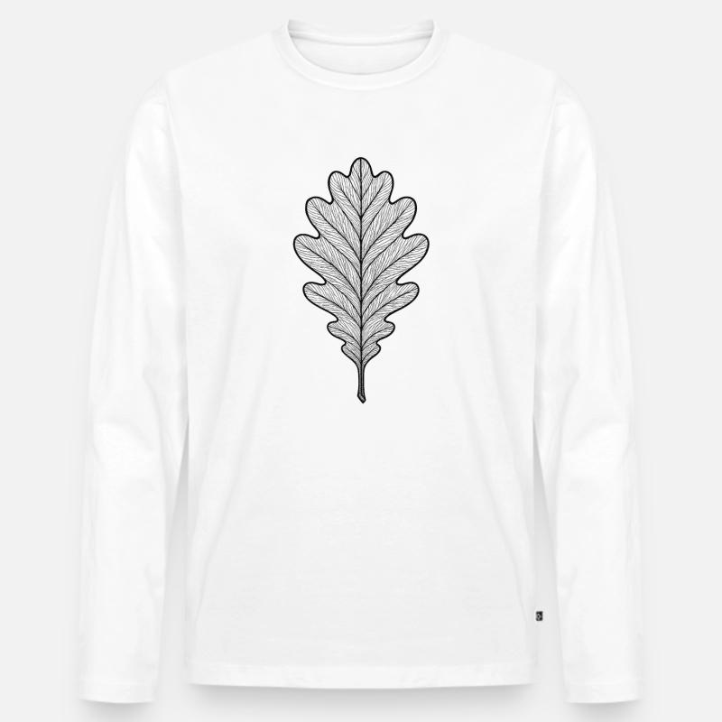 Monochromes Eichenblatt-Design - Männer Premium Bio Langarmshirt - Weiß