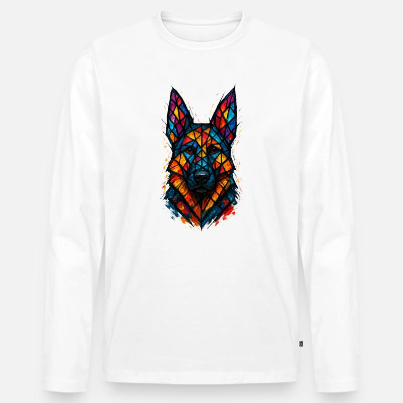 Deutscher Schäferhund Buntglaskunst - Männer Premium Bio Langarmshirt - Weiß