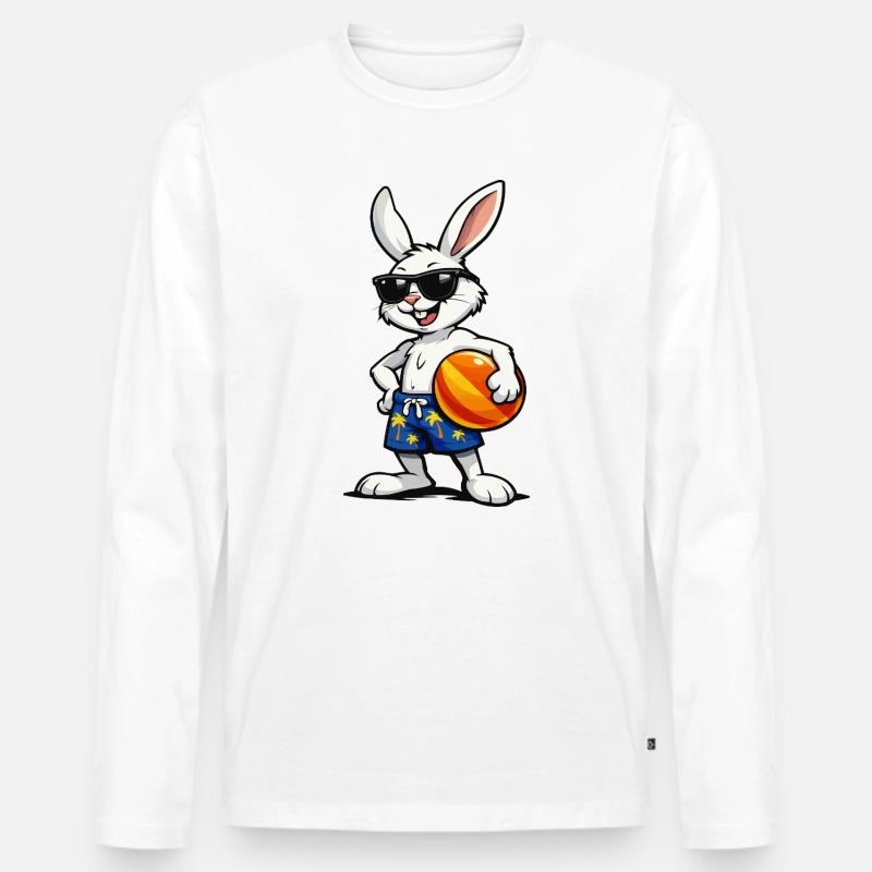 Hase Beach-Vibes mit Ball - Männer Premium Bio Langarmshirt - Weiß