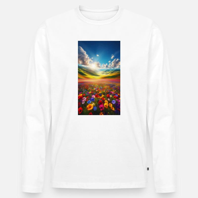 Regenbogenwiese im Sonnenlicht - Männer Premium Bio Langarmshirt - Weiß