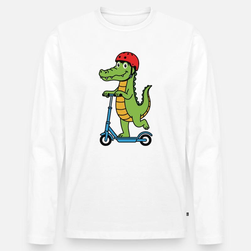 Krokodil auf einem Roller - Männer Premium Bio Langarmshirt - Weiß