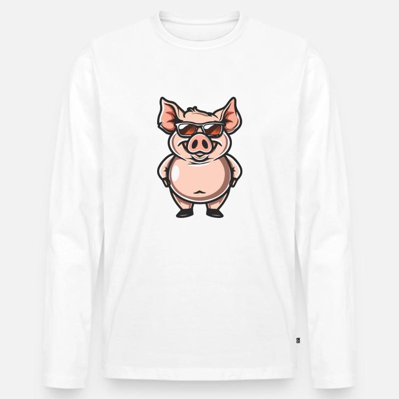 Schwein Cool Comic - Männer Premium Bio Langarmshirt - Weiß