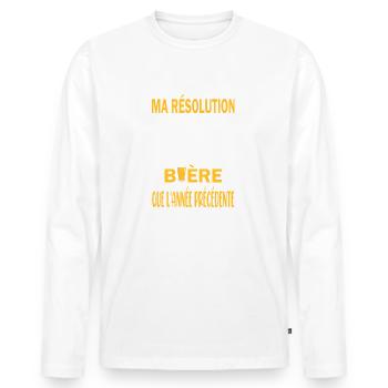 Ma résolution cette année boire plus de bière - T-shirt manches longues Premium bio Homme - blanc - Devant - Nico (187cm)