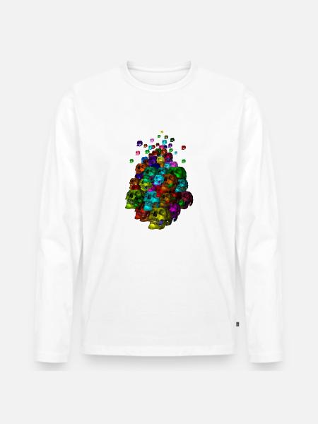 Bunter Schädel-Haufen - Männer Premium Bio Langarmshirt - Weiß