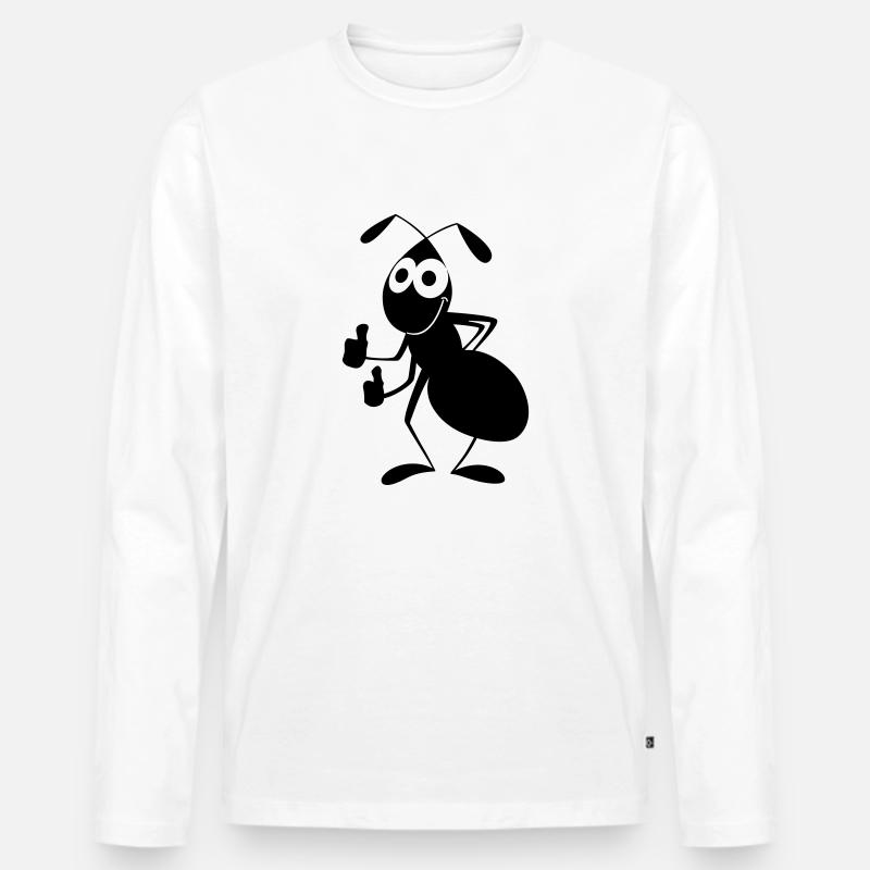 Ameise mit Daumen hoch - Männer Premium Bio Langarmshirt - Weiß