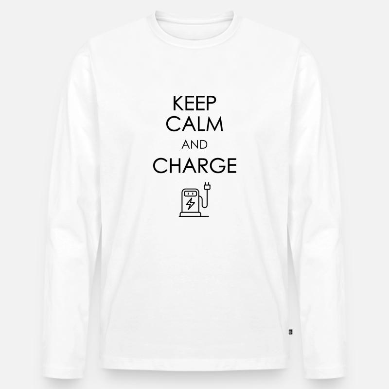 Keep calm and Charge dark - Männer Premium Bio Langarmshirt - Weiß
