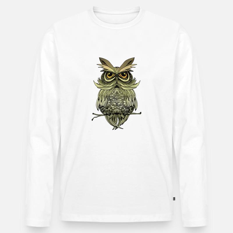 Eule Vogel - Männer Premium Bio Langarmshirt - Weiß