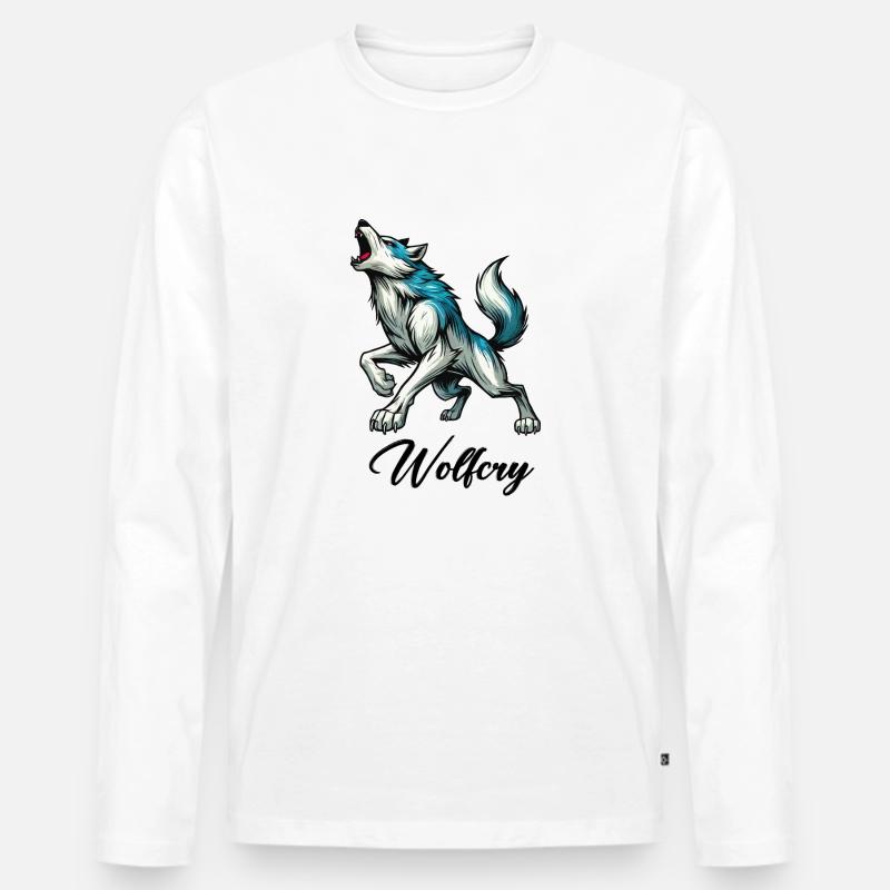Wolf Comic - Männer Premium Bio Langarmshirt - Weiß