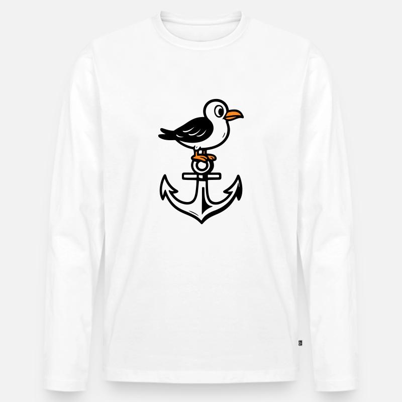 Möwe Anker Comic - Männer Premium Bio Langarmshirt - Weiß