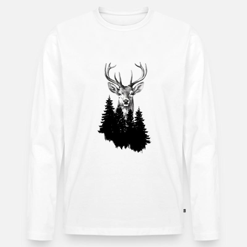 Jäger Bergsteiger Wanderer Hirsch - Männer Premium Bio Langarmshirt - Weiß