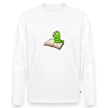 Bücherwurm Leseratte Bücher Lesen Kind Schulanfang - Männer Premium Bio Langarmshirt - Weiß - Vorne - Nico (187cm)
