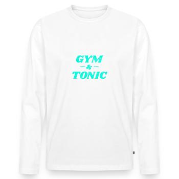 Gym & Tonic Gin Wortwitz Pumpen Fitnesstrainer - Männer Premium Bio Langarmshirt - Weiß - Vorne - Nico (187cm)