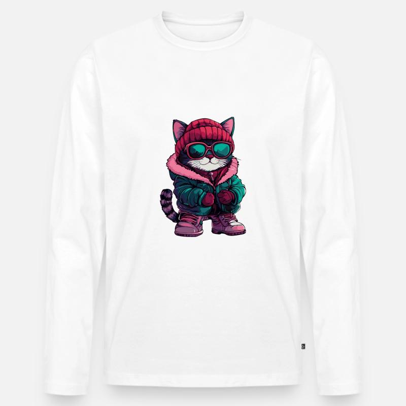 Katze Cool Comic - Männer Premium Bio Langarmshirt - Weiß