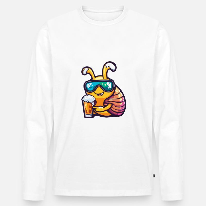 Schnecke Ski Bier - Männer Premium Bio Langarmshirt - Weiß