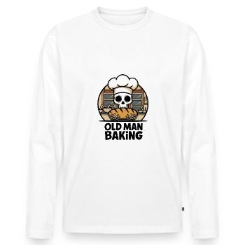 Old Man Baking Skull with Baker's Hat with Bread - Men's Premium Organic Long Sleeve Shirt - white - Front - Nico (187cm)