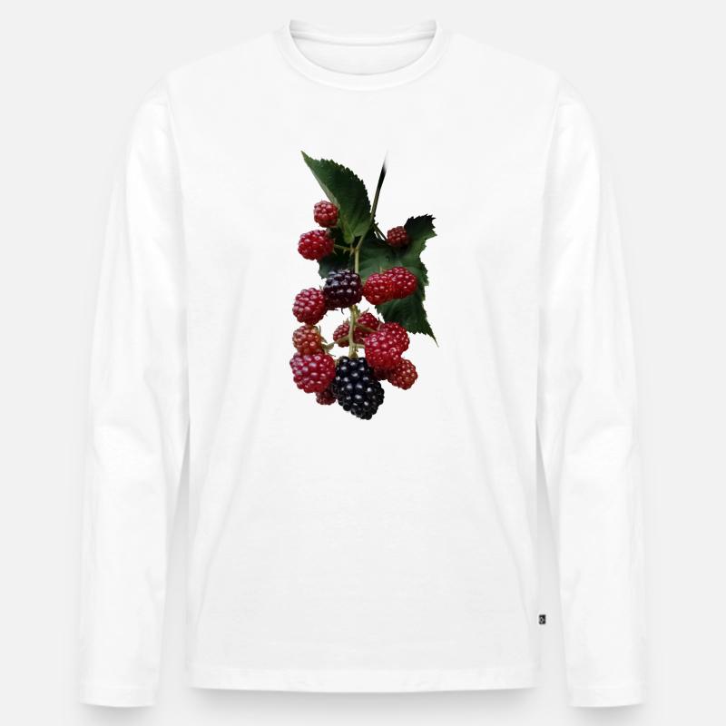 Beerenstrauch Muster: Brombeeren - Männer Premium Bio Langarmshirt - Weiß