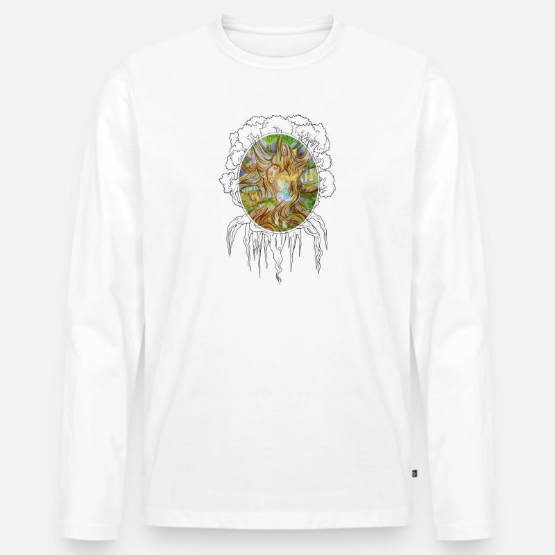 Baum der Weisheit, Wurzel, Spiegel, Mädchen - Männer Premium Bio Langarmshirt - Weiß