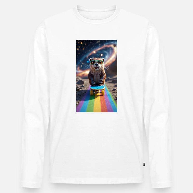 Witziger Waschbär auf Skateboard mit Sonnenbrille - Männer Premium Bio Langarmshirt - Weiß