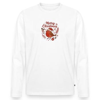Robin mit Santa Hut – Merry Christmas - Männer Premium Bio Langarmshirt - Weiß - Vorne - Nico (187cm)