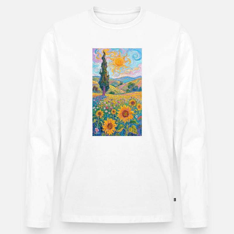 Sonnenblumen im Impressionismus - Männer Premium Bio Langarmshirt - Weiß