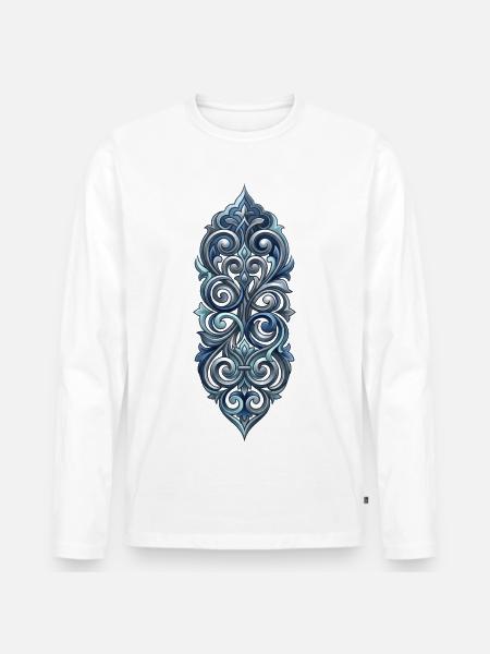 Barockes elegantes blaues Ornament - Männer Premium Bio Langarmshirt - Weiß
