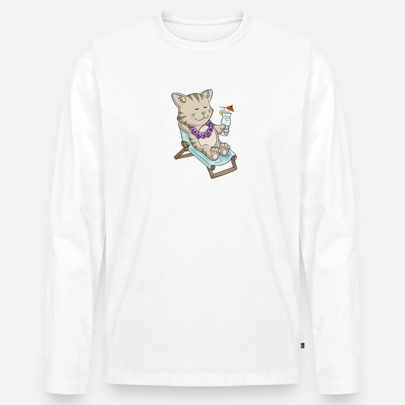 Sonnenbadende Comic Katze - Männer Premium Bio Langarmshirt - Weiß
