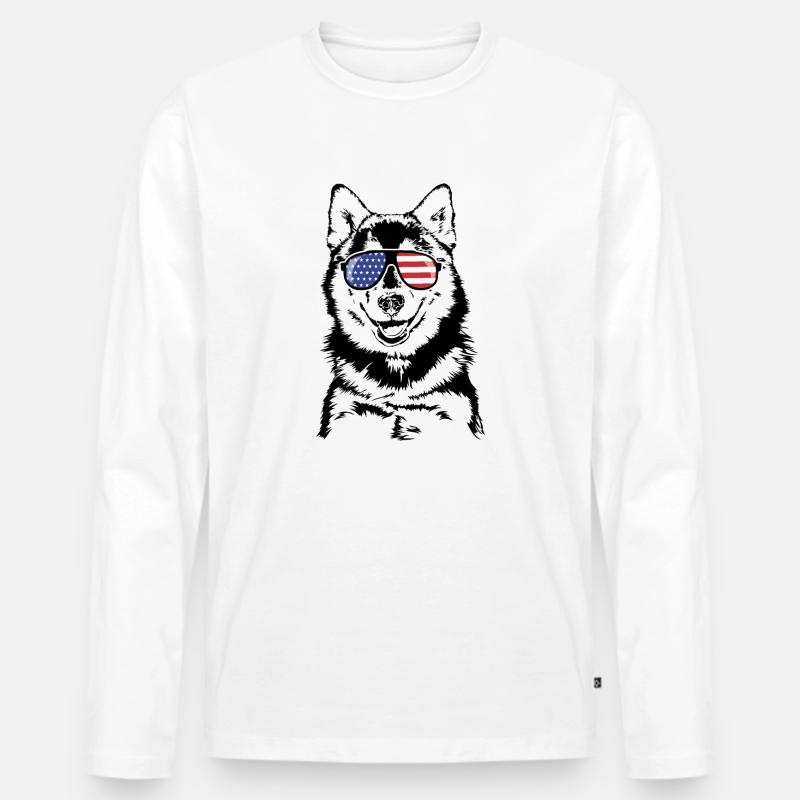 POMSKY Amerika Fahne Hunde Wilsigns - Männer Premium Bio Langarmshirt - Weiß