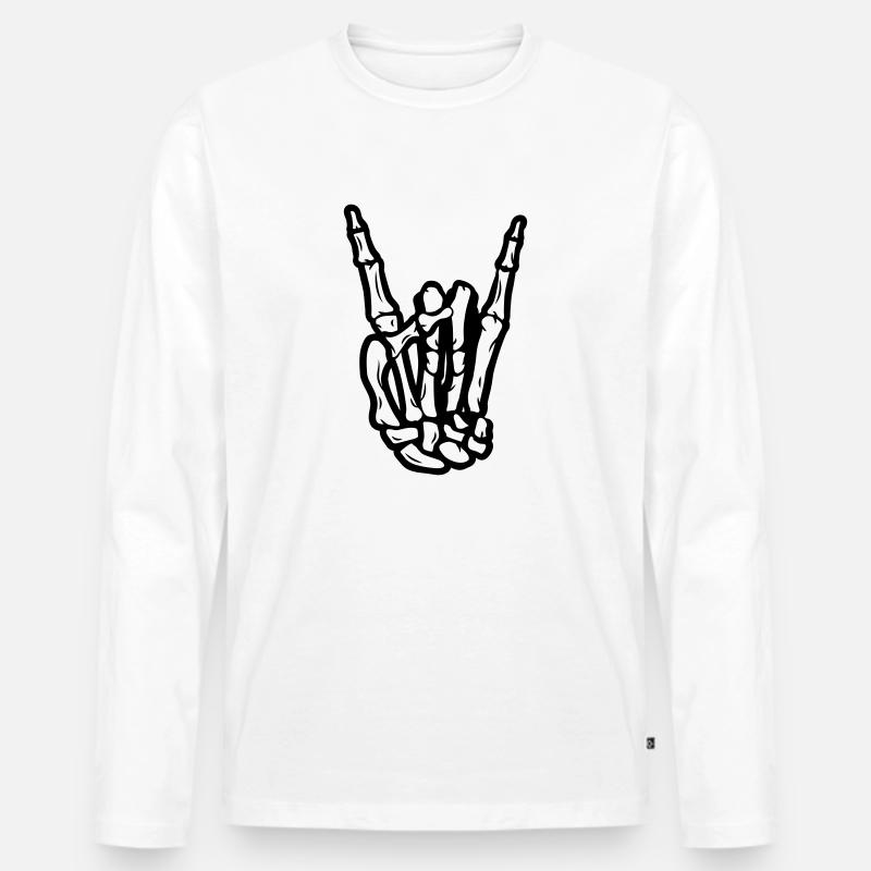 Devils Horn Rock Hand - Männer Premium Bio Langarmshirt - Weiß