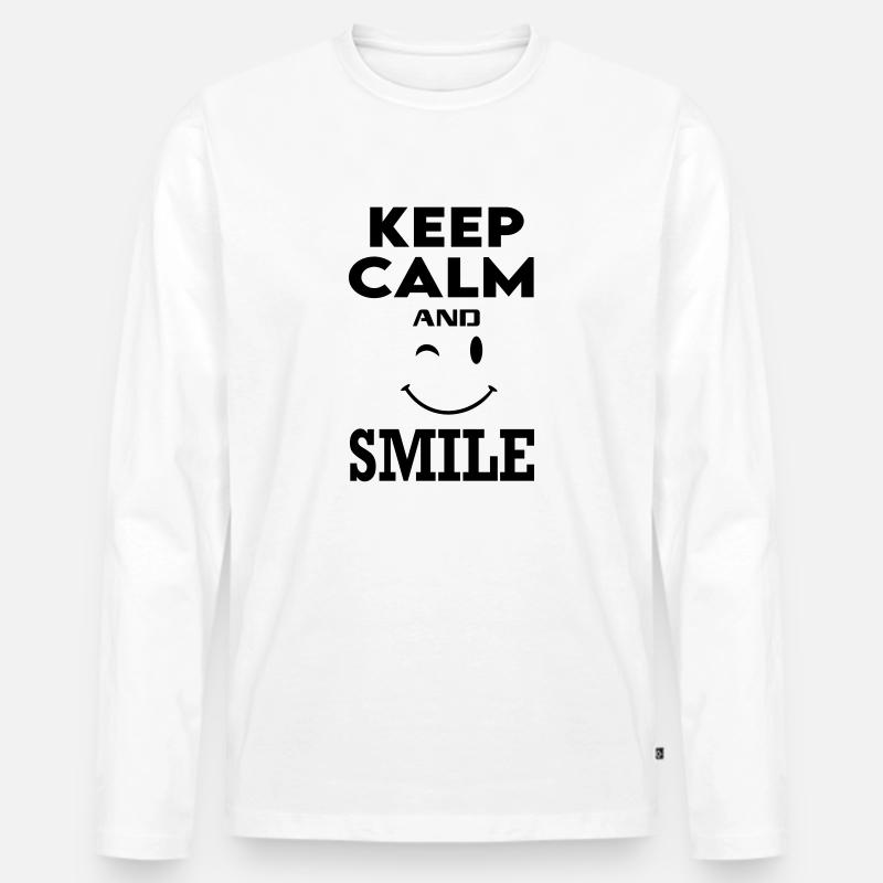 Keep Calm Smile Lachen Lustig - Männer Premium Bio Langarmshirt - Weiß
