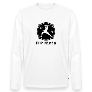 PHP Ninja - PHP Programmierer Coder Nerd Webdesign - Männer Premium Bio Langarmshirt - Weiß - Vorne - Nico (187cm)