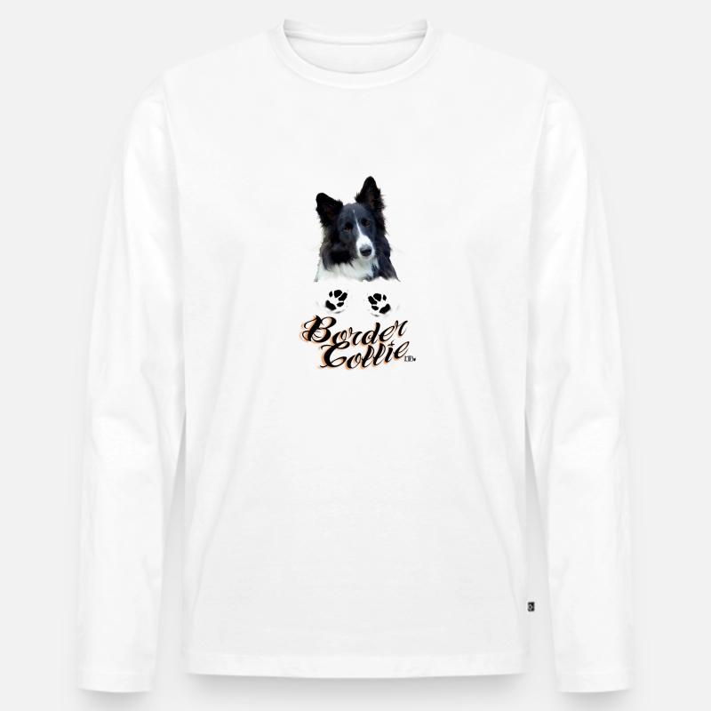 Border Collie Pfötchen - Männer Premium Bio Langarmshirt - Weiß
