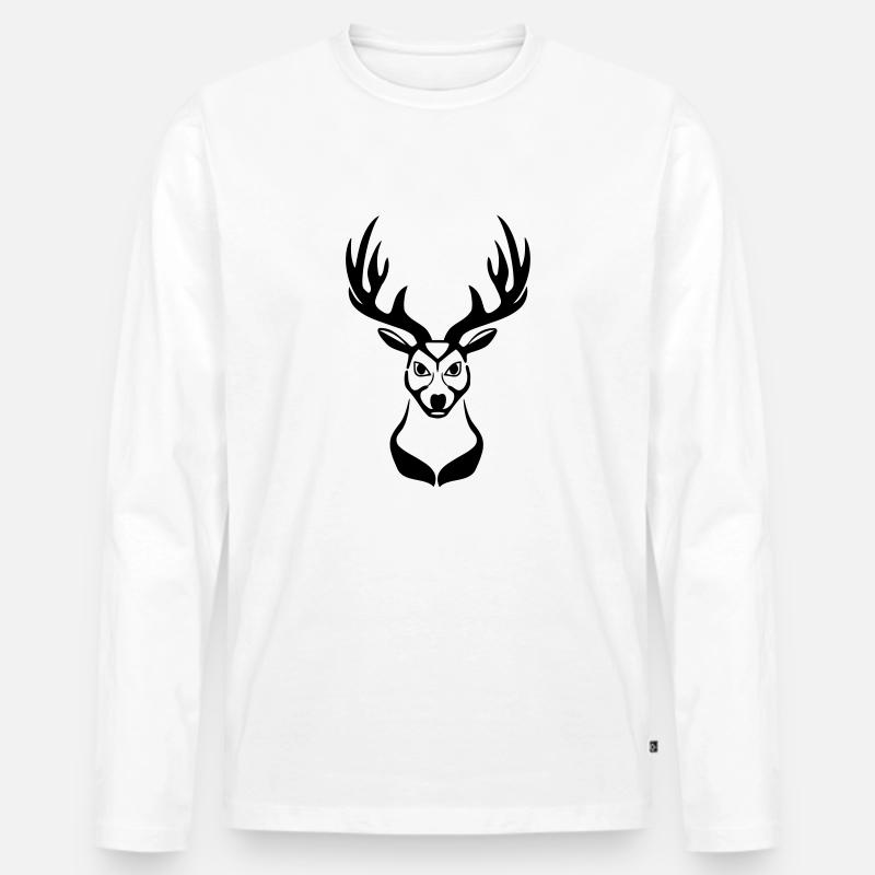 Hirsch Hirschkopf 1c - Männer Premium Bio Langarmshirt - Weiß