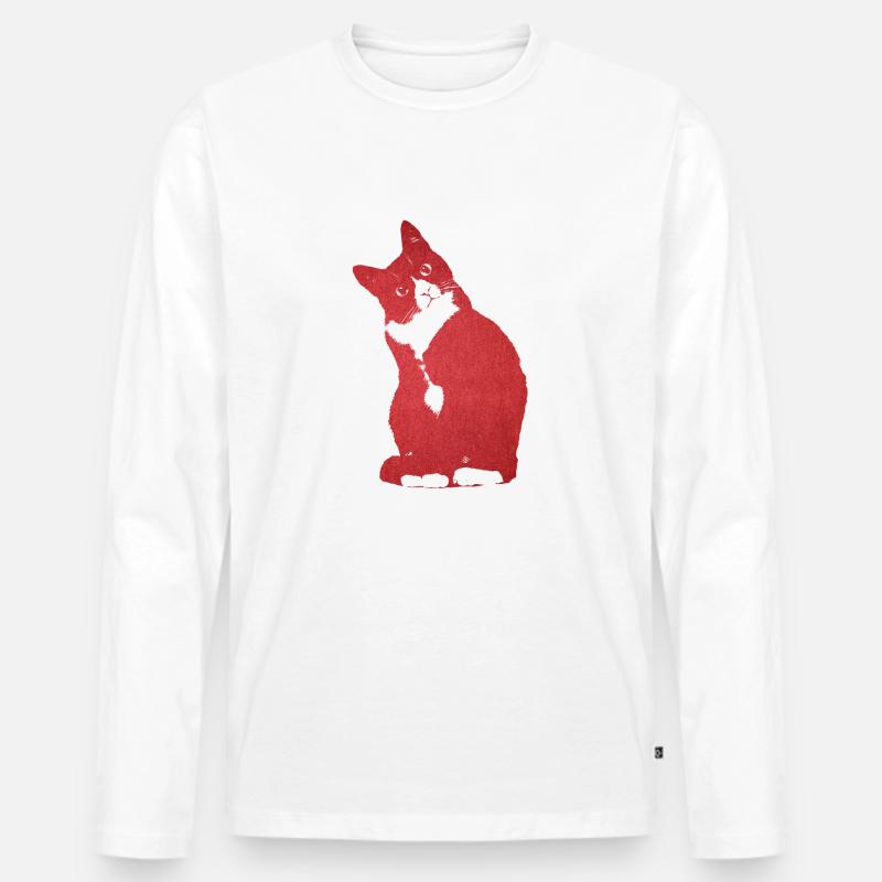 Rote Katze - Männer Premium Bio Langarmshirt - Weiß