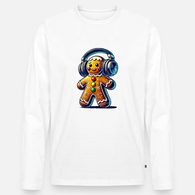 Gingerbread Music Lebkuchenmann - Männer Premium Bio Langarmshirt - Weiß