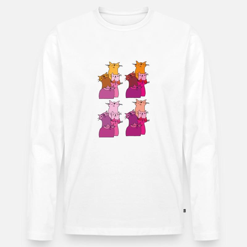 katzen treffen muster - Männer Premium Bio Langarmshirt - Weiß