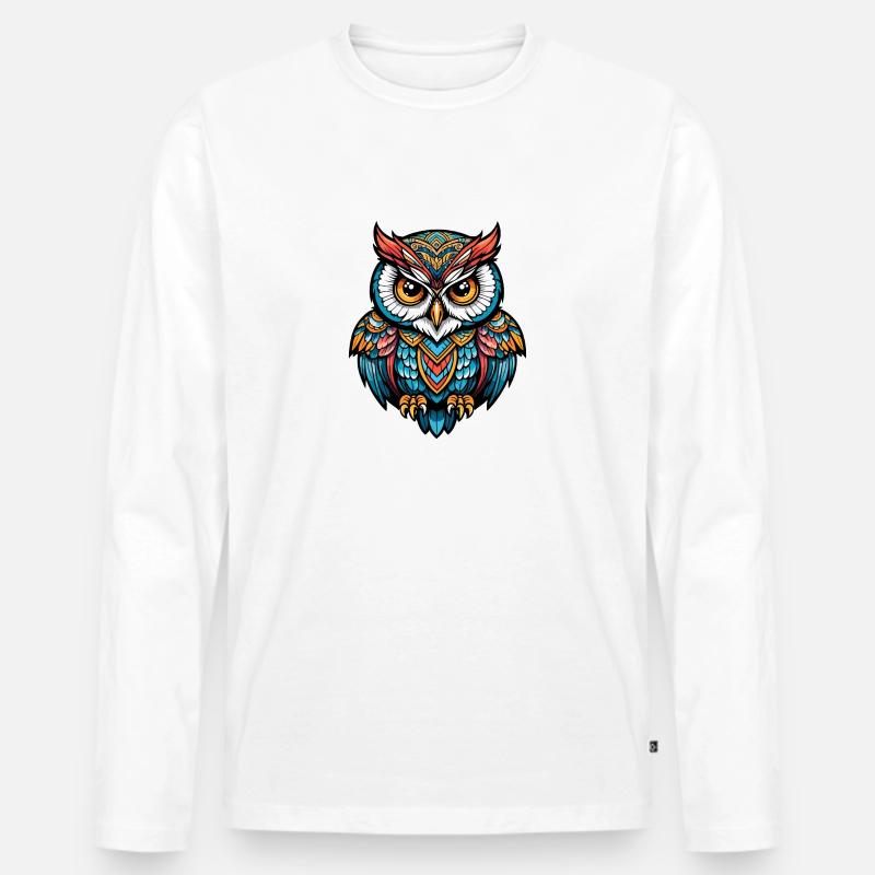 Eule Neo Traditional - Männer Premium Bio Langarmshirt - Weiß