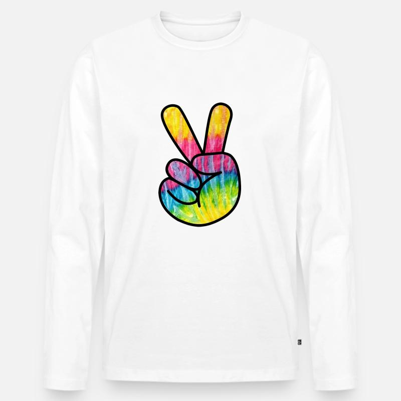 Peace Hand Hippie - Männer Premium Bio Langarmshirt - Weiß