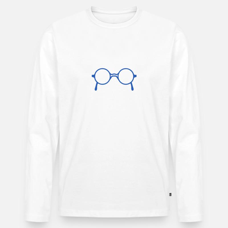 Blaue Brille - Männer Premium Bio Langarmshirt - Weiß
