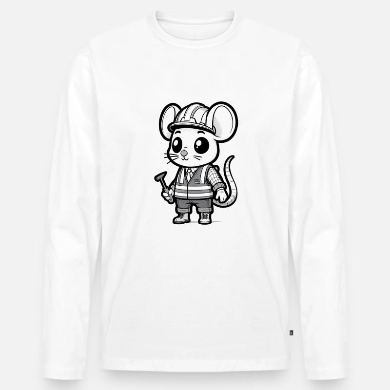Cute Mouse Construction Worker - Männer Premium Bio Langarmshirt - Weiß