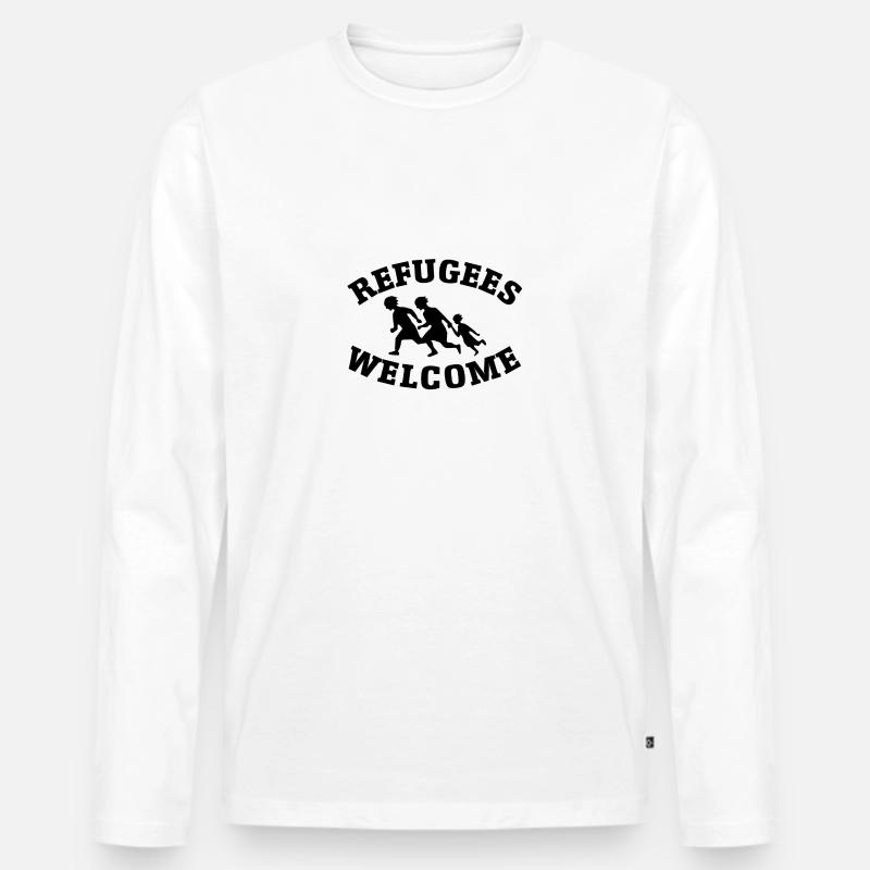 Welcome refugees - Männer Premium Bio Langarmshirt - Weiß