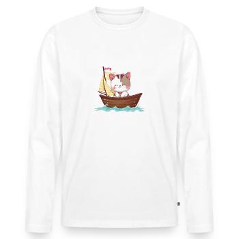 Cat Sailing, Dériveur Optimist Design Cat Girl - T-shirt manches longues Premium bio Homme - blanc - Devant - Nico (187cm)