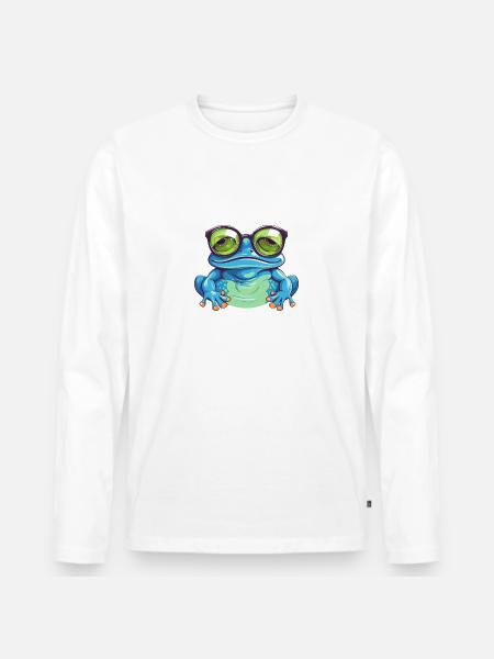 Süßer Frosch mit Brille – Nerdiges - Männer Premium Bio Langarmshirt -