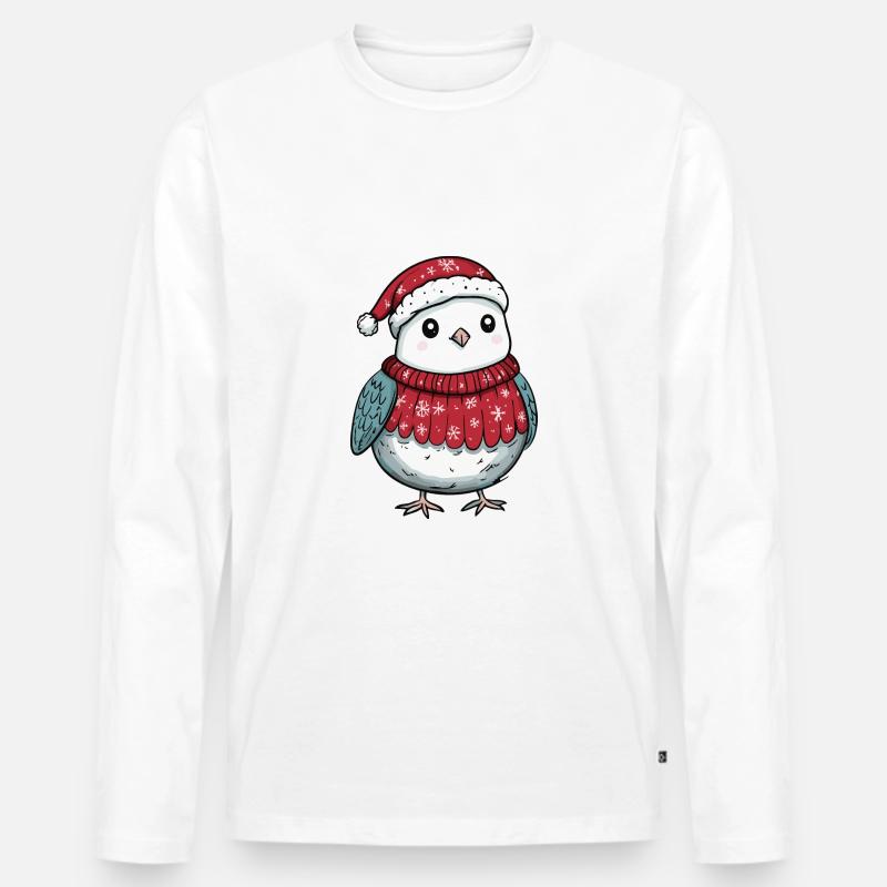 Taube Vogel Weihnachten Comic - Männer Premium Bio Langarmshirt - Weiß